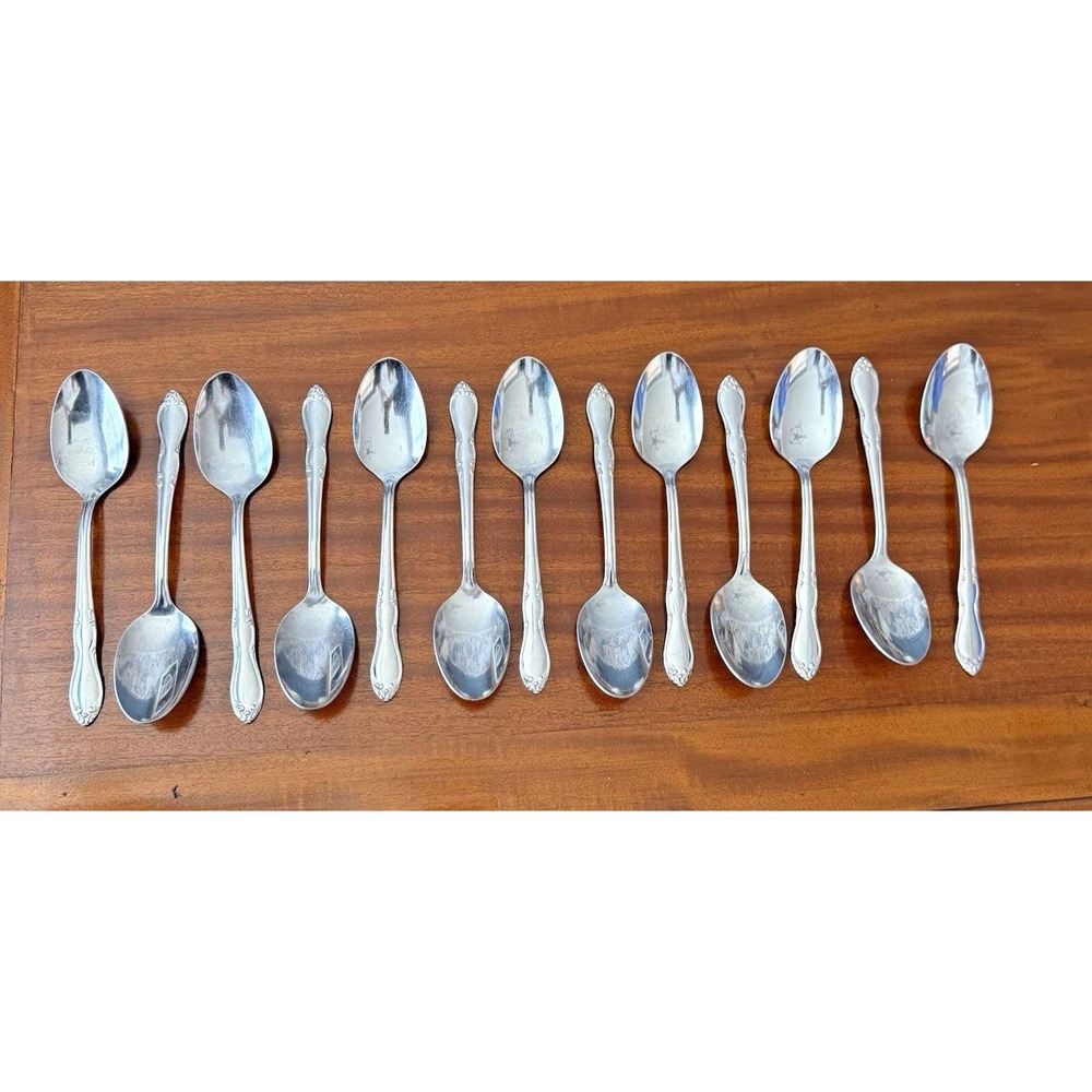 Oneida Homestead Oval Soup Spoons Set of‎ 13 Stainless Steel 7" Floral Handle